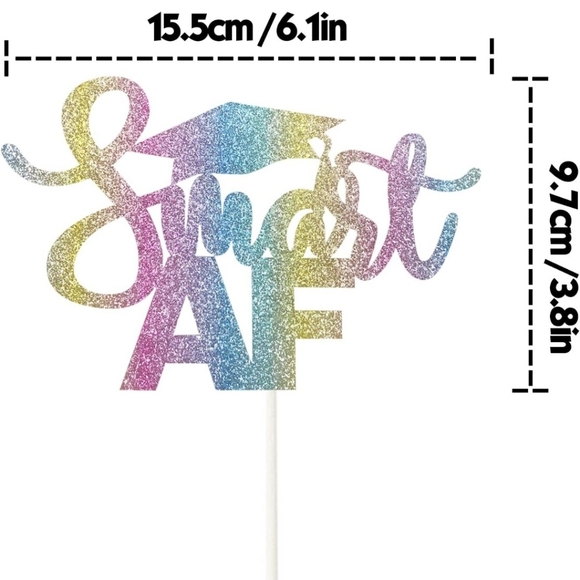 Smart AF Premium Cake Topper,Colorful Glitter Graduation Party Deco - Picture 2 of 4
